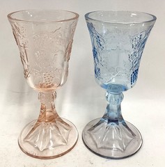 Lot of 2 Vintage Indiana Glass Blue & Pink Glass Last Supper Goblets