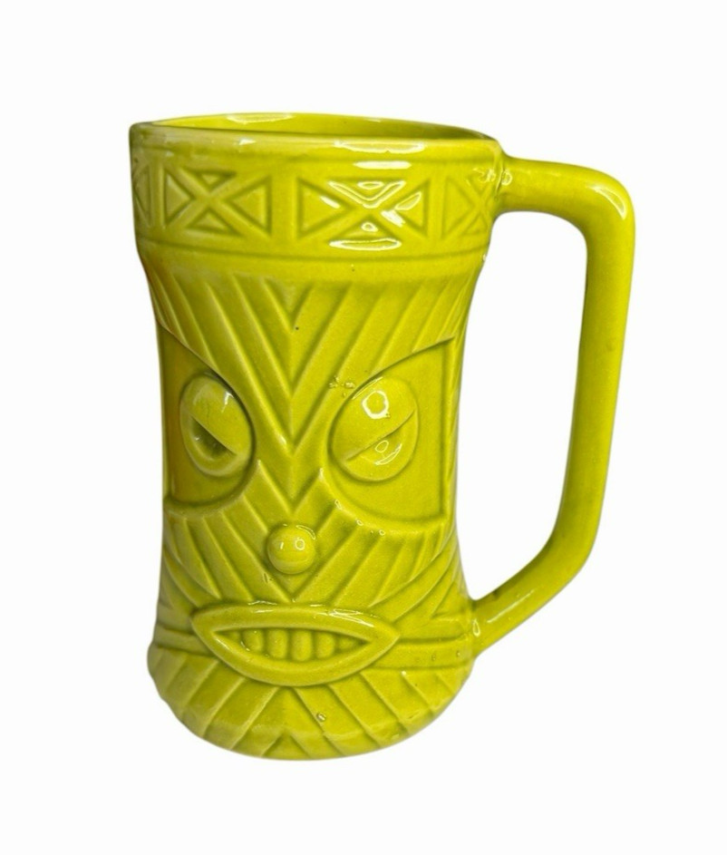 Vintage 1960s Westwood Japan Lime Green Ceramic Tiki Mug Barware