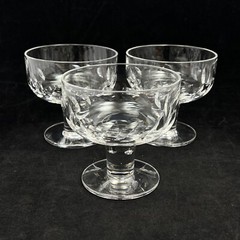 MCM Kosta Boda Champagne Coupe Sherbet Glass Diagonal Leaf Cut 3Pc Set
