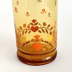 5 Libbey Franco Amber Floral & Hearts Glasses 1970’s MCM Drinkware Kitsch 6”