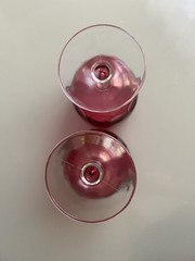 Bartlett Collins Cranberry Red Flashed Glass Tumbprint Goblers 6.25″ Set of 2