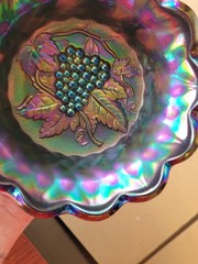 Sweet Electric Purple Imperial Carnival Glass Heavy Grape Bowl