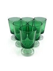 Set Of 6 Luminarc France Green Cavalier Clear Base Cordial Shot Glasses / Liquor