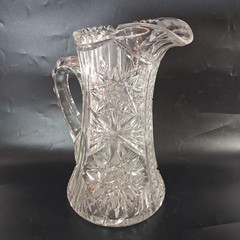 ABP American Brilliant Cut Glass Large Pitcher Stars Hobstars Diamond