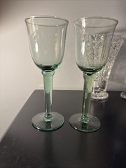 La Mediterranea Green Recycled Glass Wine Goblet 8. 5/8 Inches Tall 2 Pieces