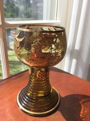 ANTIQUE BOHEMIAN GLASS gilt etched engraved Friedrichshafen GOBLET ROEMER