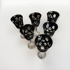 Christofle Black Crystal Kawali Knotched Wine glasses Set of 6. RARE unused