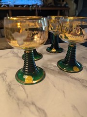 4 – Vintage German Wing Glasses. Coiled green Beehive/ Go Trimmed Grape Motifs