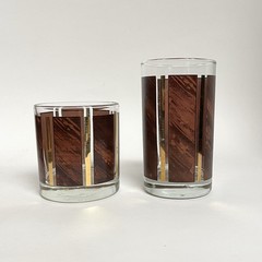 10 ct Vintage Libbey Wood Grain Gold Stripe Tumblers & Old Fashion Rocks Glasses