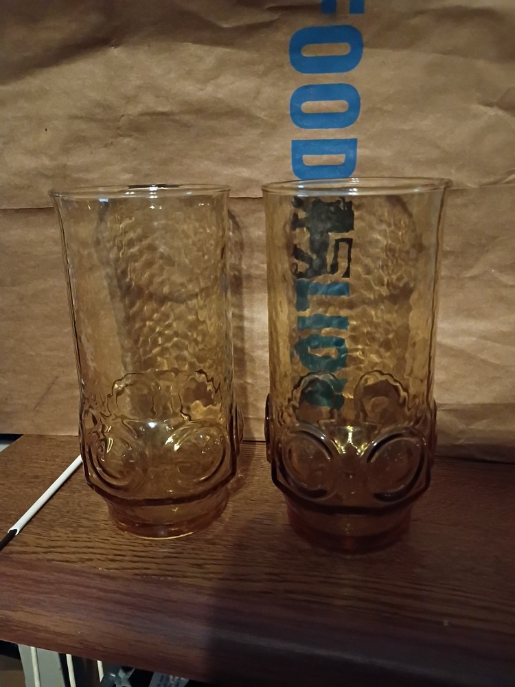 Set 2 Anchor Hocking Glass Amber Colored Heritage Hill Tumbler Drinking Glasses