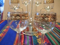 Mid Century Wine / Cocktail Glasses + Decanter Set — Culver Valencia 22K Gold