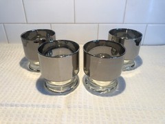 4 Vtg MCM Dorothy Thorpe Wide Silver Band Stack Glasses Barware Tumbler Low Ball