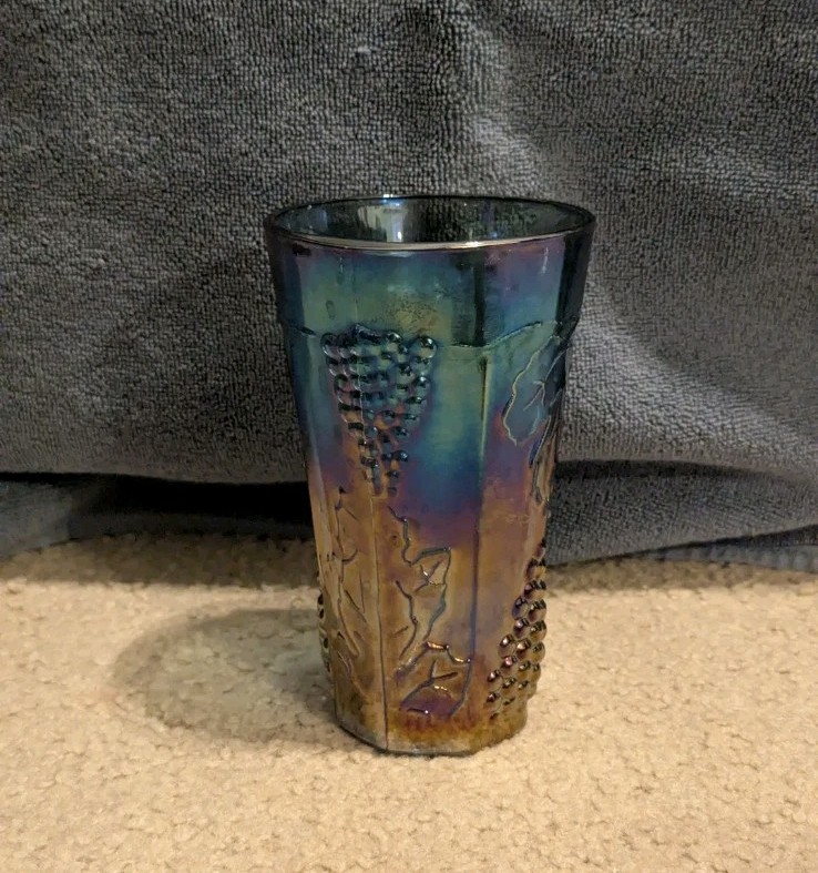 Vintage Indiana Blue Carnival Glass Harvest Grape Tumbler 5.75″ Tall
