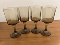 SET 4 VTG LIBBEY FACETS TAWNY BROWN Juice Cordial GLASS OCTAGON Pedestal 4.5”