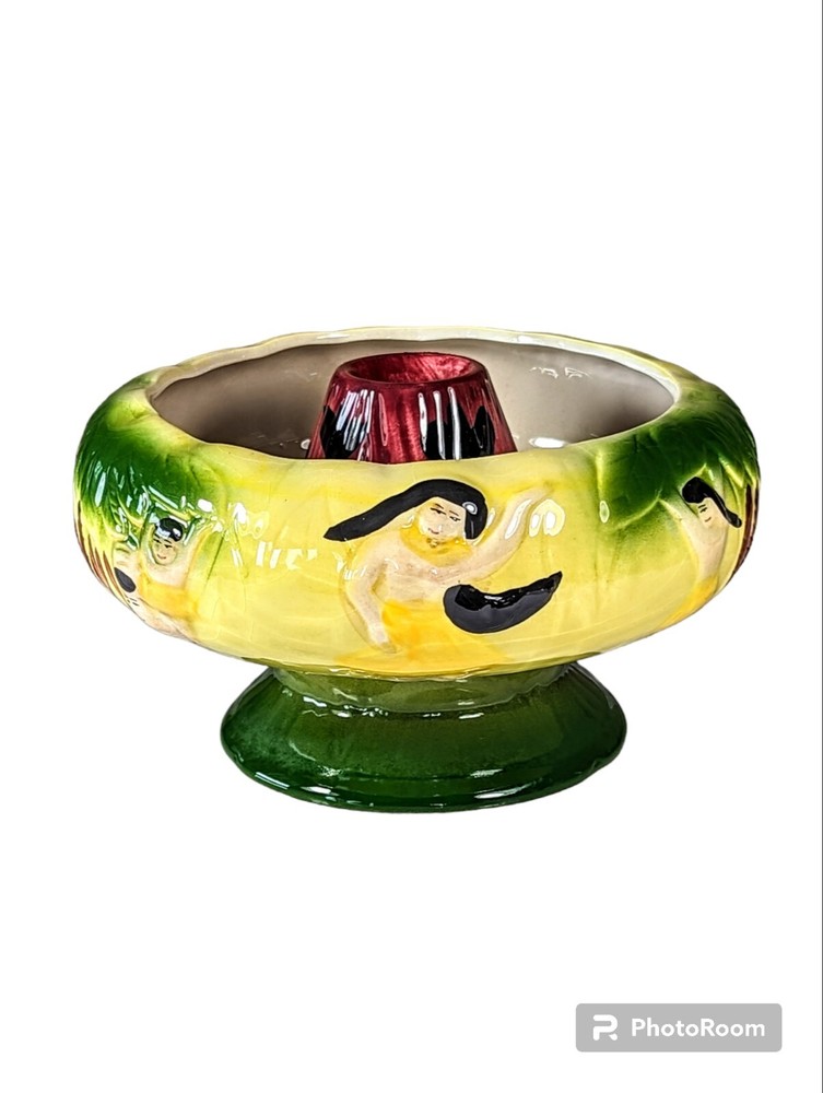 Myriahs 32 Ounce Ceramic Flaming Volcano Hula Girl Tiki Drink Bowl Vintage