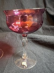 1950s West Virginia Glass Red Rose Lustre Cranberry Optic Wine Glasses Set Of 2