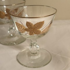 Vtg 4 Libbey Gold Leaf Champagne Sorbet GlassesGolden Leaf Clear Gold Rim MCM