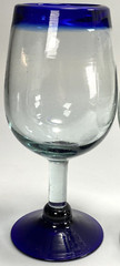 Pretty 16oz Hand Blown Wine Glasses Blue Rimmed and Footed 7 3/4″ Tall