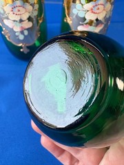 5 Bohemian 24K Gold Emerald Green 5″ Tumblers Hand Painted Raised Enamel Flowers
