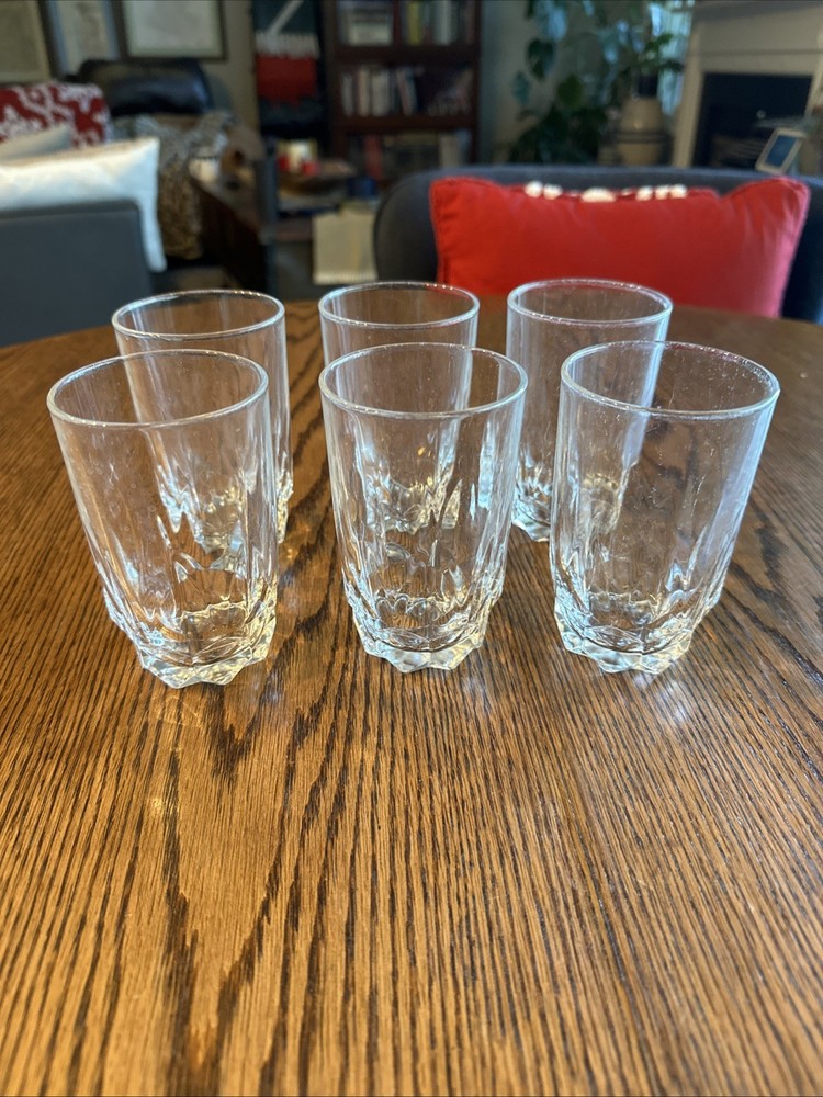 Arcoroc France Artic Clear Vertical Wedge Cut Juice Glasses Vintage 6oz Set Of 6