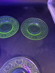 Lot Of 5 Uranium Indiana Glass Horseshoe Cup & Saucer Sets Green Depression GLOW