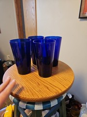 Set of 4 Libbey Teardrop Cobalt Blue Flat Tumblers 5-7/8” – 16 Oz Glasses