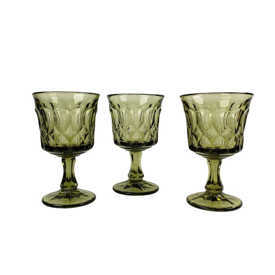 Vintage Noritake Thumbprints & Panels Wine Glass Set of 3 Green MCM 1970-80s