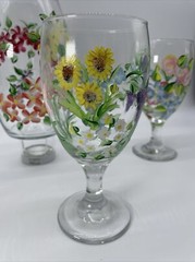 Artisan Made Carafe Blown Glass Wine Water Goblets 4-12 Oz Glasses & 48 Oz Vase