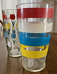 Colorful Tulips / Stripes 30 oz. Glass Tumblers Retro MCM Large Tall – Set of 2