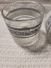 Set Of 2 Janette Roman/Greek Chariot/Key Design Blue White VTG Whiskey Rocks