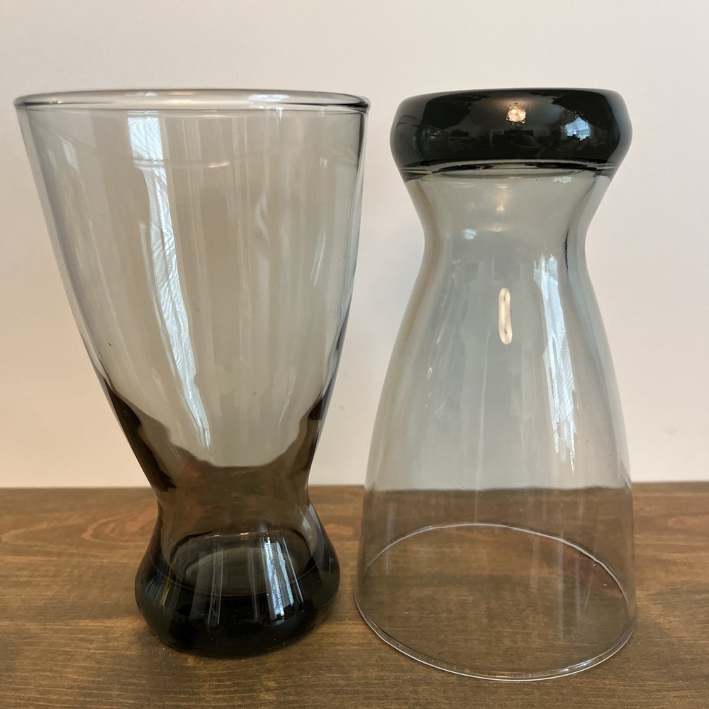 2 Libbey Classic Smoke Pilsner Glasses 16oz MCM Tumblers~ Barware ~Drinkware
