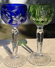 Set of 4 Vintage Bohemian Style Multi Colored 4.5” Cut Crystal Cordial Glasses