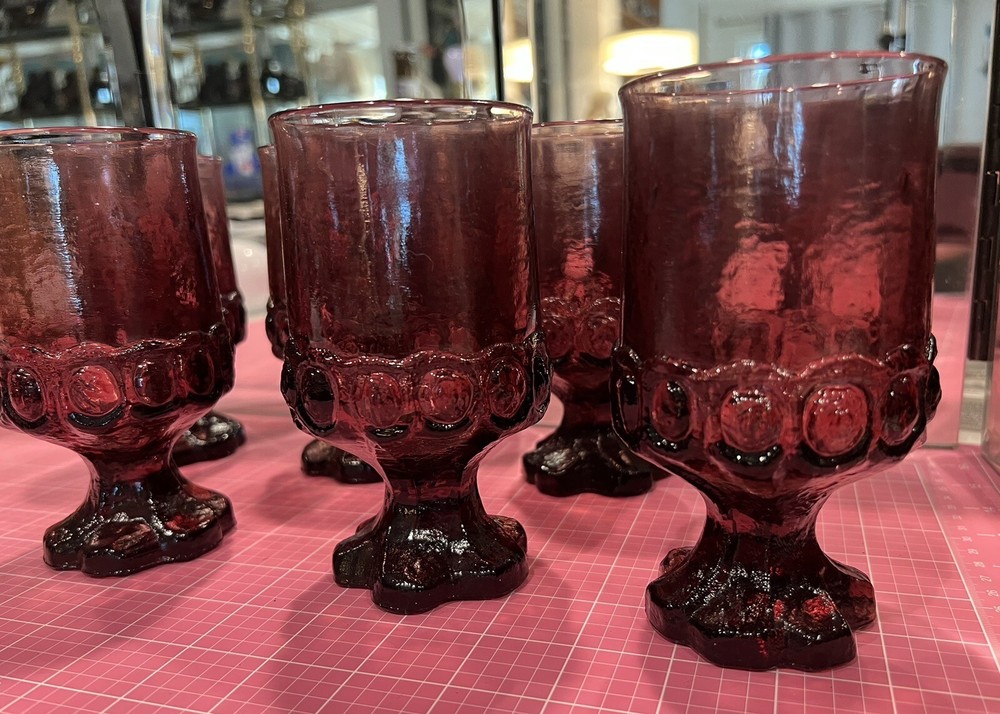 Tiffin-Franciscan Amethyst Thumbprint Wine Glasses Set of 6