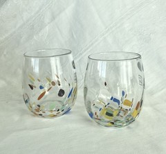 NEW Set of 2 Murano Crystal Confetti Stemless Glasses, Hand Blown Italy