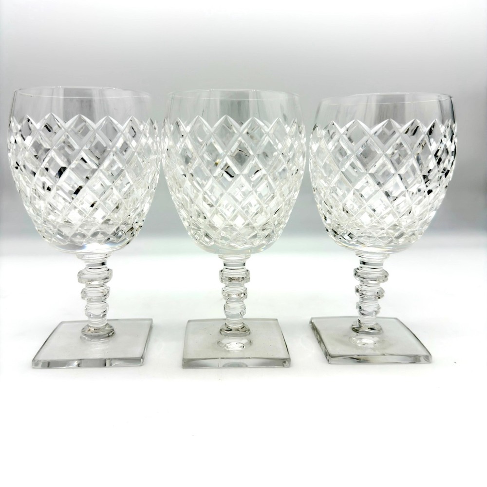 Hawkes ABP Strawberry Diamond Fan 3 Cut Crystal Goblets #7332 Sq Base 6″ READ