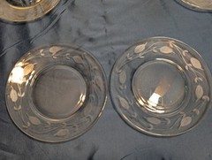 Vtg 5 Floral Etched Margarita Glasses/Shrimp Cocktail Dessert 6 Matching Plates