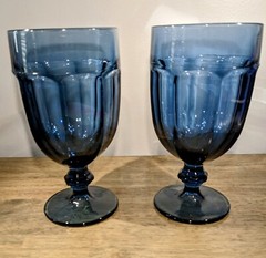 2 Vintage Libbey Duratuff Gibralter 16 oz. Dusky Blue Iced Tea Glasses Goblets 