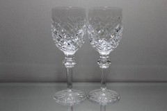 Two (2) Waterford Crystal Powerscourt 7 1/8″ Wine Goblets Stems Glasses MINT