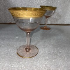 D5 Vintage Tiffin Minton Pink Set 4 Gold Patterned Encrusted Champagne Glass