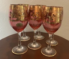 Vintage Italian Murano Style Gold Rimmed Wine Glasses Set of 6