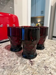 Georgian RUBY RED tumblers, honeycomb geometric textured pattern 4