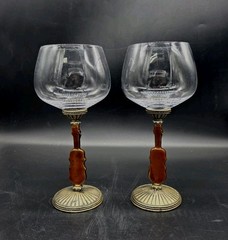 2 Bejeweled Enamel On Brass Metal Cello Musical Instrument Stemware Wine Goblets