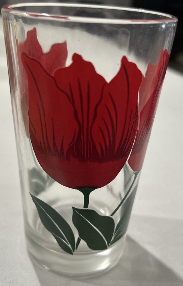 Boscul Peanut Butter Drinking Glass 5 Inches Tall Vintage Tulips