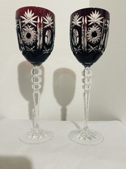 Deep Ruby RED Wine Stems Pair Crystal Karl Klokotschnik Zwiesel Germany 9.75in