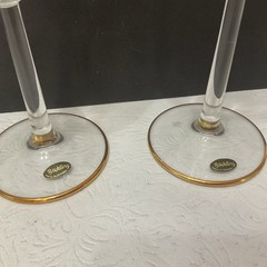 Bockling Rhinestones German Champayne Gold Trim Stem Glasses Set 2-9” Tall