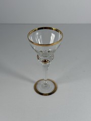 Vintage Clear Glass Gold Rim Cordial Liqueur Glass Applied Gold Orb Stem