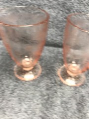 3 Pink Hazel Atlas 4.75 Inch Footed Tumblers Florentine Pattern Depression Glass