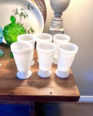 10 milk glass with pedestal grape motif Drinking Glasses Set Of 10