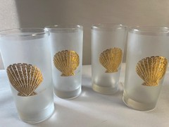 Vintage Culver Glasses Frosted Sea Shell 22kt Gold Highball Set Of 4