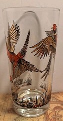 Vintage Ring Necked Pheasants Hazel Atlas Drinking Glass 5.5″ Red Gold